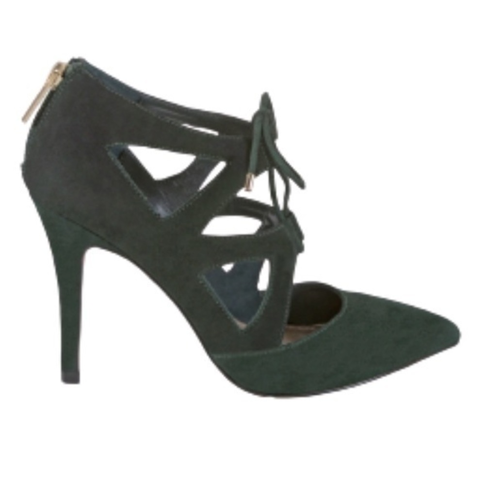 White House Black Market Delphine forest green suede lace up heels size 6